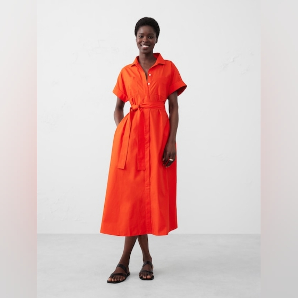 NWT - Banana Republic Cotton Ojai Orange Midi Shirtdress - Size L